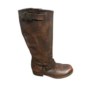 Frye Veronica Slouch Buckle Moto Biker Grunge Distressed Tall‎ Leather Boots 7.5